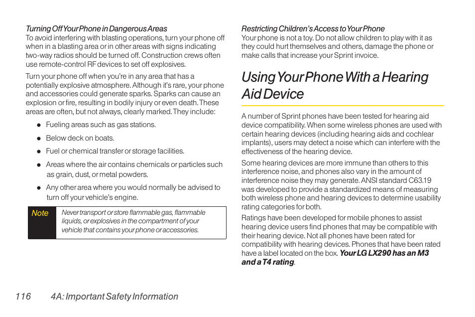 Using your phone with a hearing aid device | TOA Electronics LG LX290 User Manual | Page 128 / 141