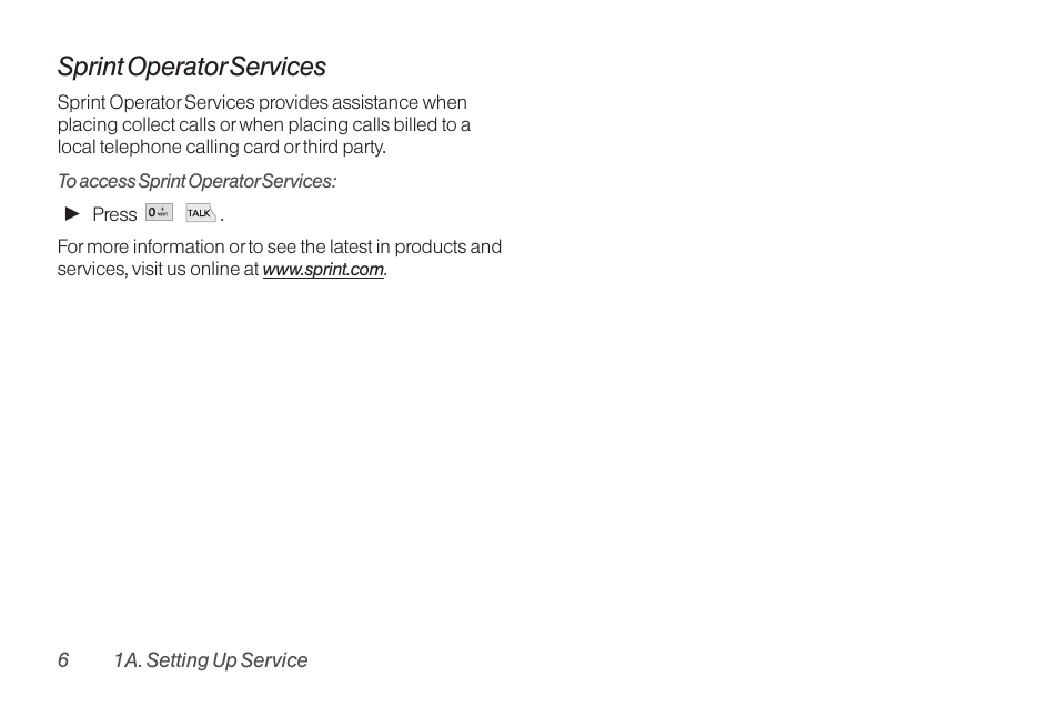 Sprint operator services | TOA Electronics LG LX290 User Manual | Page 18 / 141