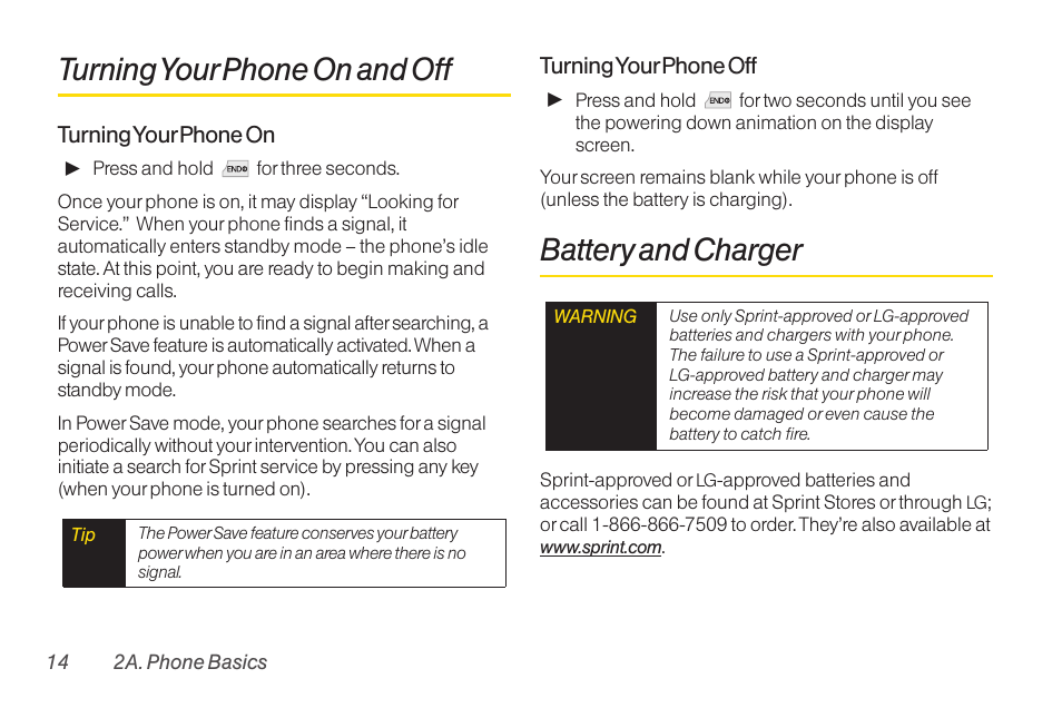 Turning your phone on and off, Battery and charger | TOA Electronics LG LX290 User Manual | Page 26 / 141