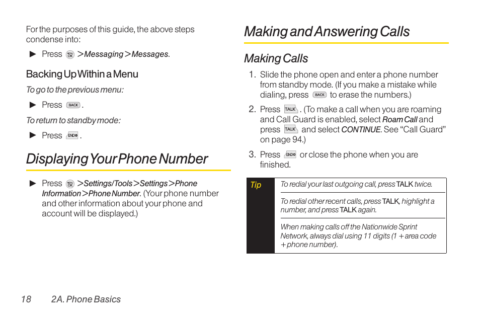 Displaying your phone number, Making and answering calls, Displayingyour phone number | Making calls | TOA Electronics LG LX290 User Manual | Page 30 / 141