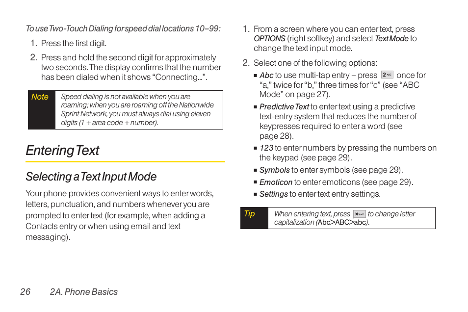 Entering text, Selecting a text input mode | TOA Electronics LG LX290 User Manual | Page 38 / 141
