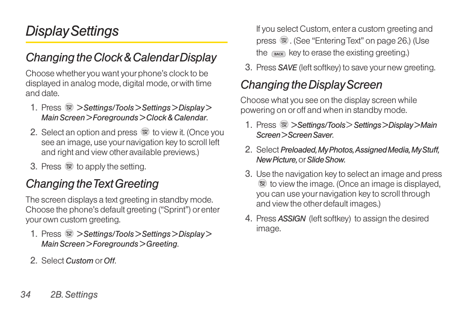 Display settings, Changing the clock & calendar display, Changing the text greeting | Changing the display screen | TOA Electronics LG LX290 User Manual | Page 46 / 141