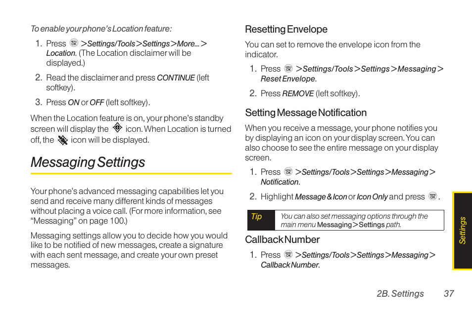 Messaging settings | TOA Electronics LG LX290 User Manual | Page 49 / 141