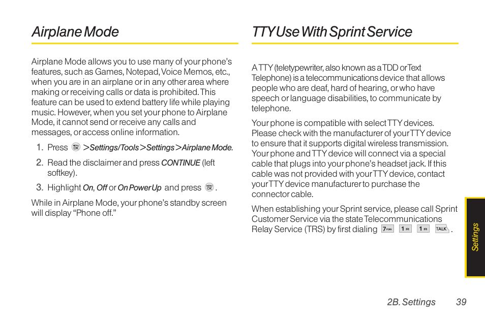 Airplane mode, Tty use with sprint service, Tty usewith sprint service | TOA Electronics LG LX290 User Manual | Page 51 / 141