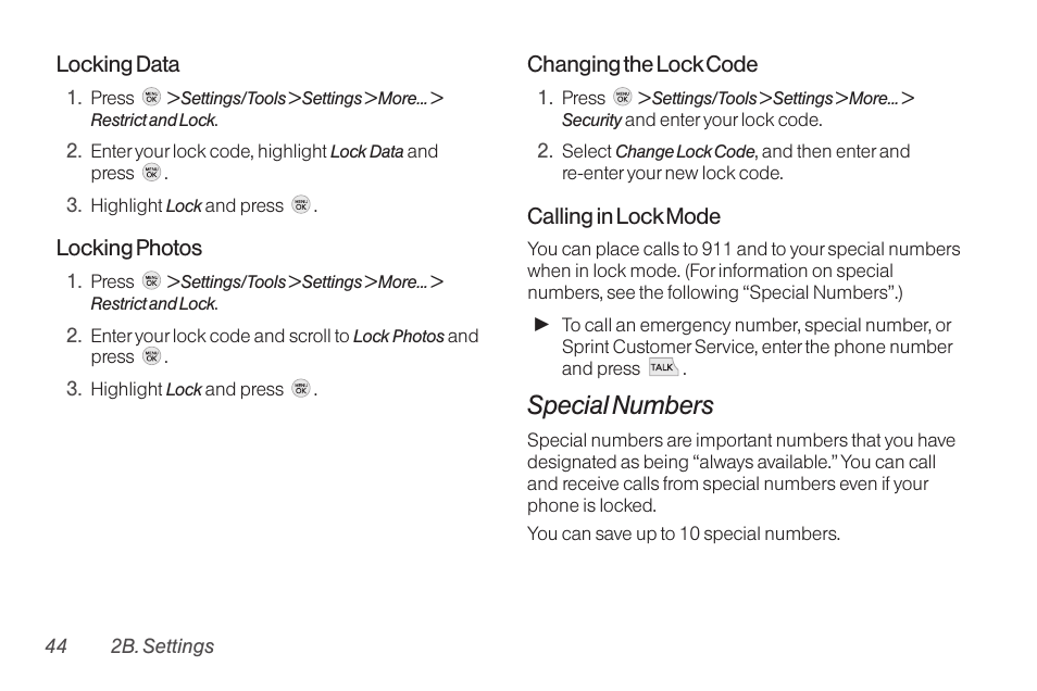 Special numbers | TOA Electronics LG LX290 User Manual | Page 56 / 141