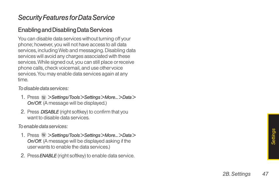 Security features for data service | TOA Electronics LG LX290 User Manual | Page 59 / 141