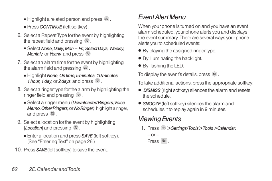 Event alert menu, Viewing events | TOA Electronics LG LX290 User Manual | Page 74 / 141