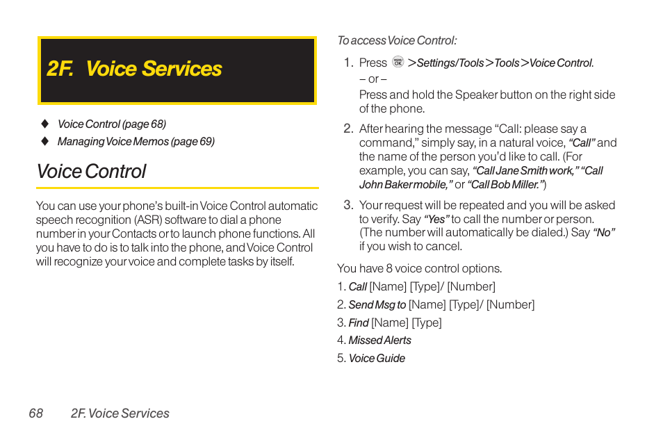 2f. voice services, Voice control | TOA Electronics LG LX290 User Manual | Page 80 / 141