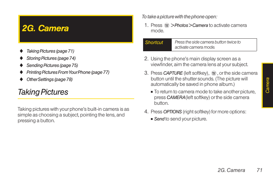 2g. camera, Taking pictures | TOA Electronics LG LX290 User Manual | Page 83 / 141
