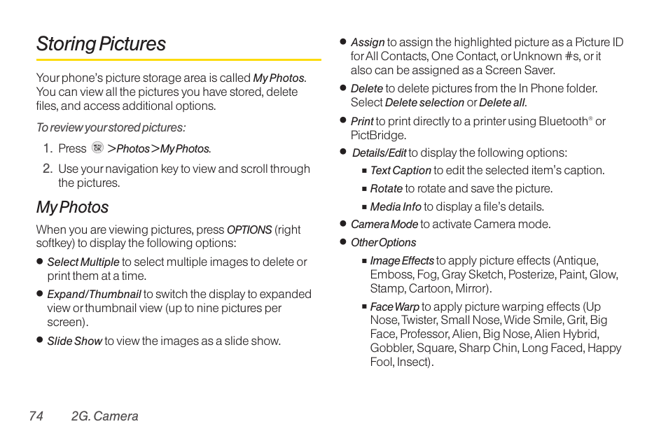 Storing pictures, My photos | TOA Electronics LG LX290 User Manual | Page 86 / 141