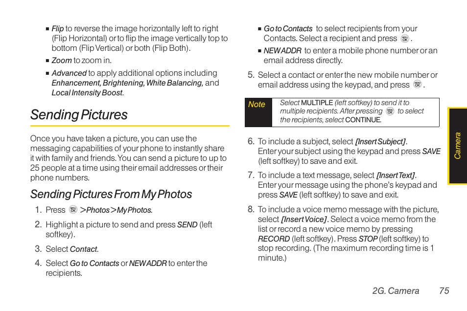 Sending pictures, Sending pictures from my photos | TOA Electronics LG LX290 User Manual | Page 87 / 141