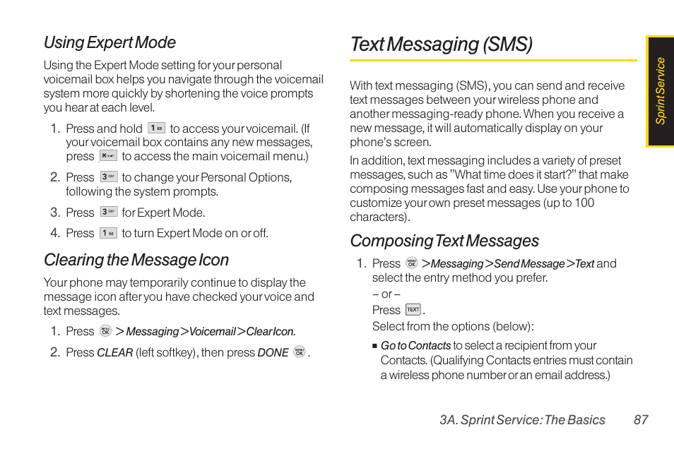 Text messaging (sms), Using expert mode, Clearing the message icon | Composing text messages | TOA Electronics LG LX290 User Manual | Page 99 / 141