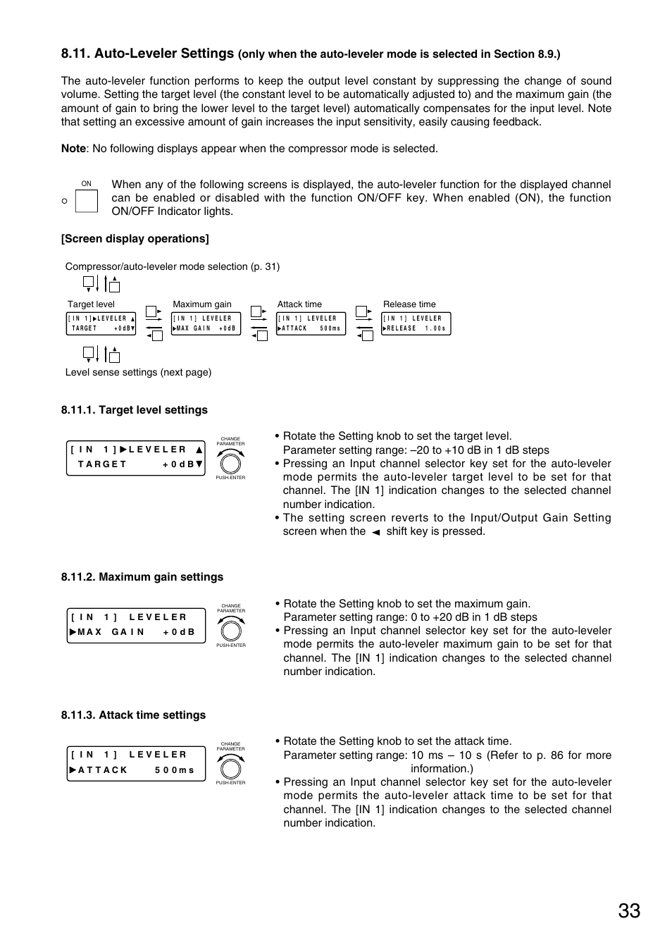 Auto-leveler settings | TOA Electronics D-901 User Manual | Page 33 / 94