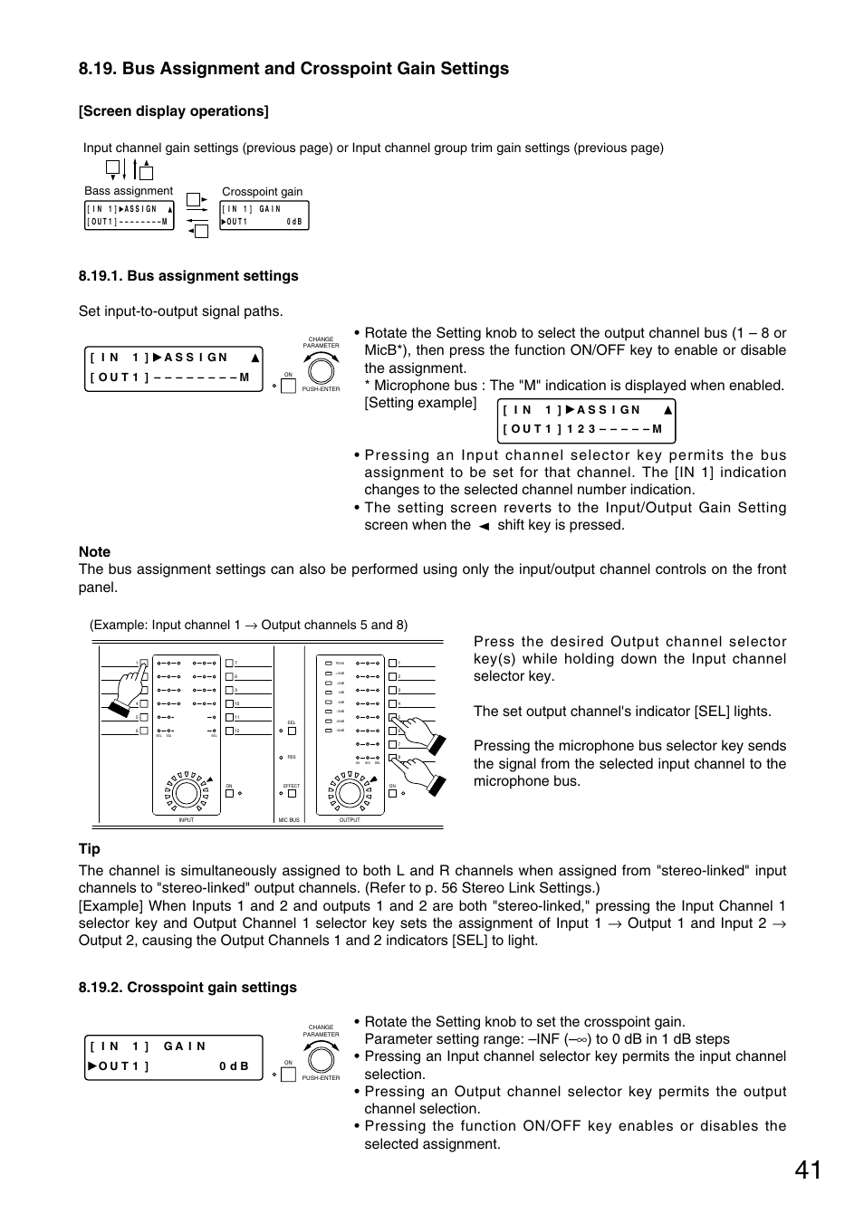 Bus assignment and crosspoint gain settings, Crosspoint gain settings | TOA Electronics D-901 User Manual | Page 41 / 94