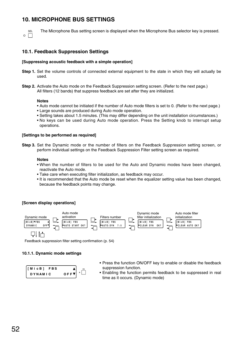 Microphone bus settings, Feedback suppression settings | TOA Electronics D-901 User Manual | Page 52 / 94