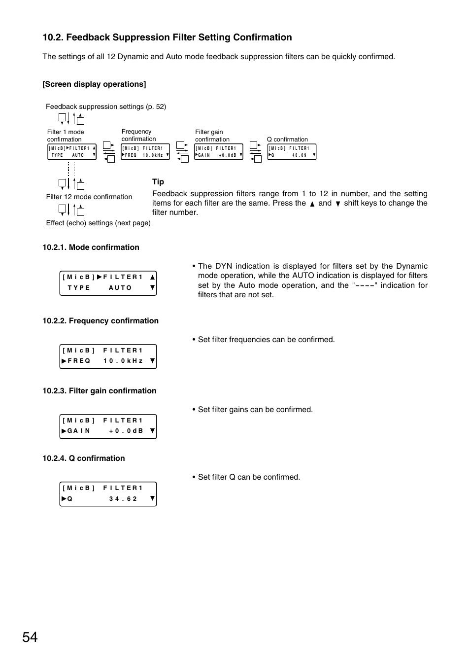 Feedback suppression filter setting confirmation | TOA Electronics D-901 User Manual | Page 54 / 94