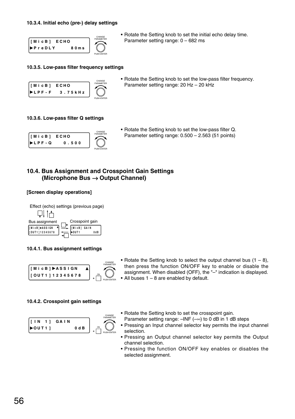 Low-pass filter frequency settings, Bus assignment settings | TOA Electronics D-901 User Manual | Page 56 / 94