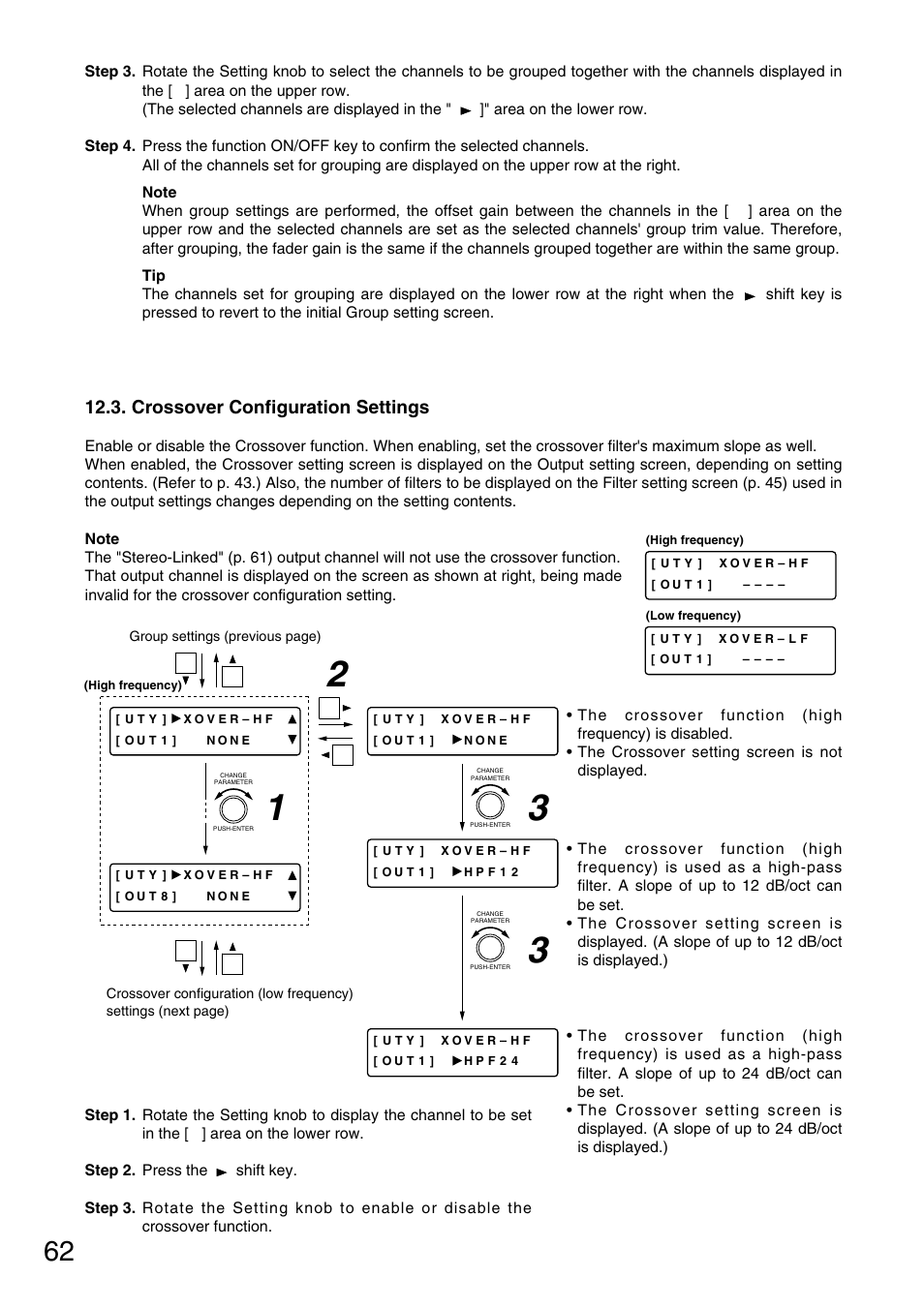 Crossover configuration settings | TOA Electronics D-901 User Manual | Page 62 / 94