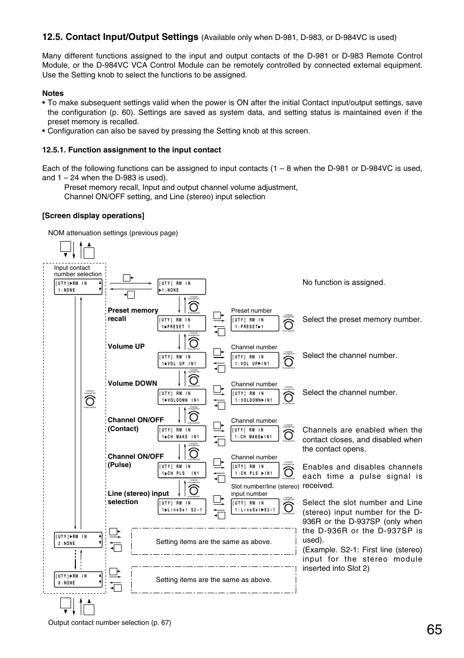 Contact input/output settings, Setting items are the same as above | TOA Electronics D-901 User Manual | Page 65 / 94