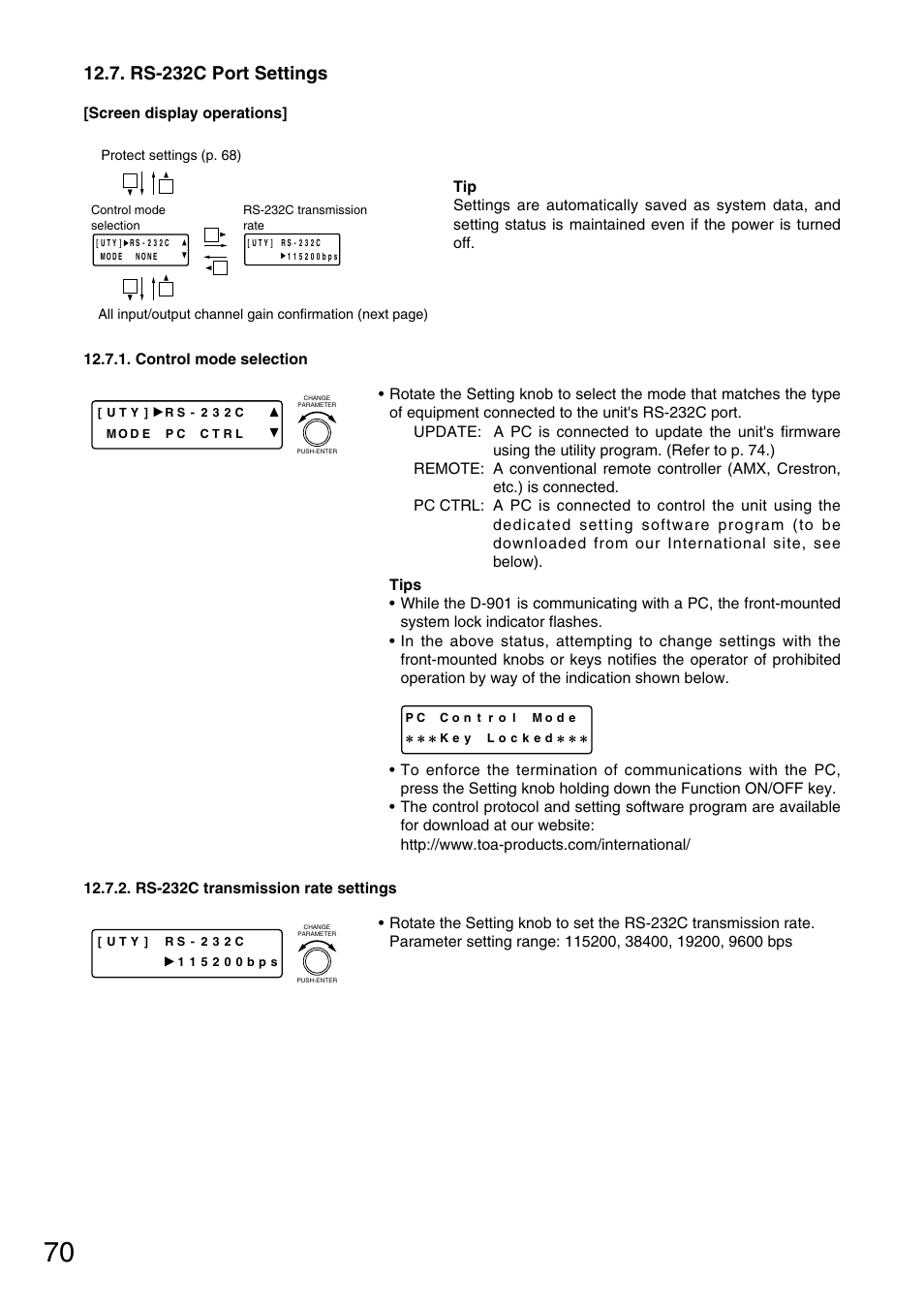 Rs-232c port settings | TOA Electronics D-901 User Manual | Page 70 / 94