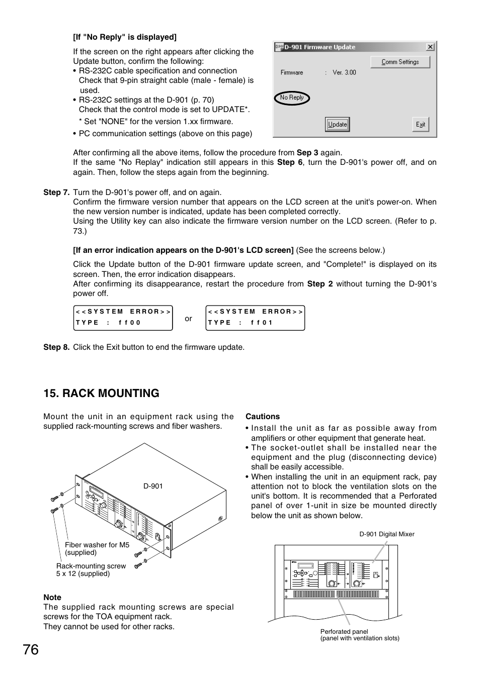 Rack mounting | TOA Electronics D-901 User Manual | Page 76 / 94