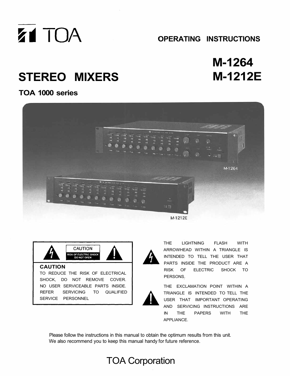 TOA Electronics M-1264 M-1212E User Manual | 16 pages