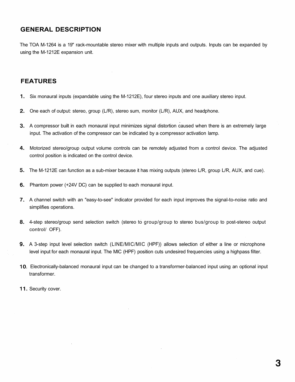 General description | TOA Electronics M-1264 M-1212E User Manual | Page 3 / 16