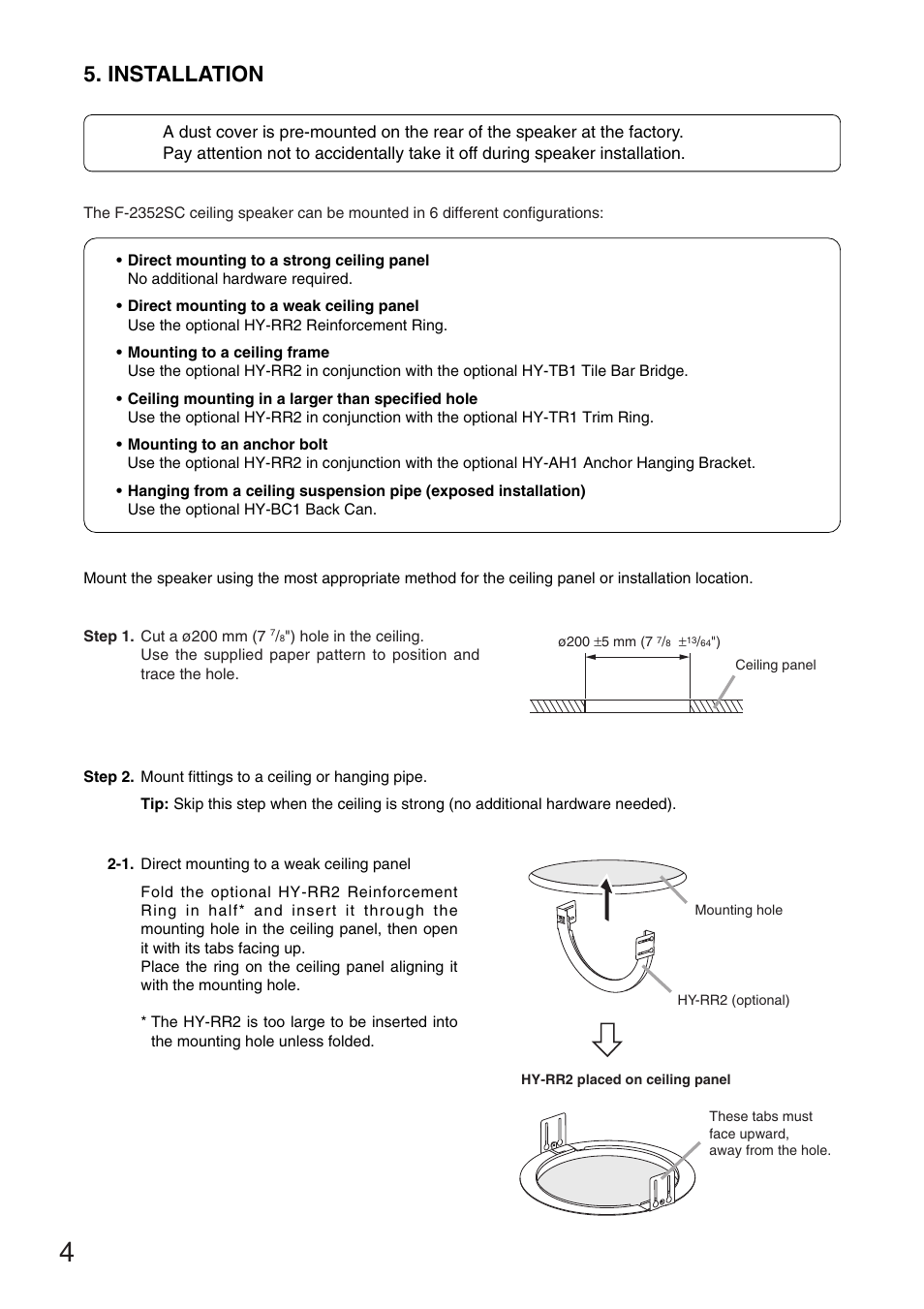 Installation | TOA Electronics F-2352SC User Manual | Page 4 / 12