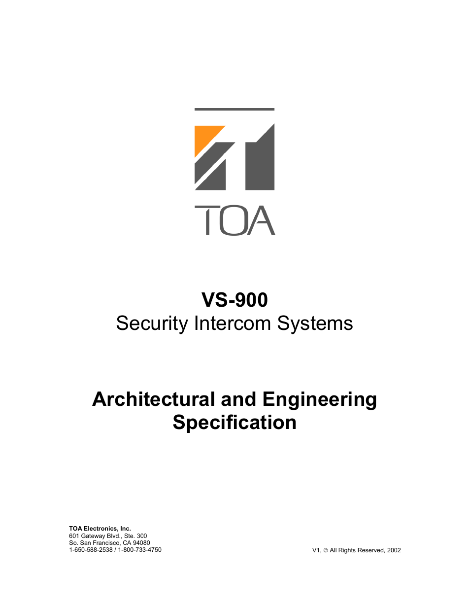 TOA Electronics VS-900 User Manual | 18 pages