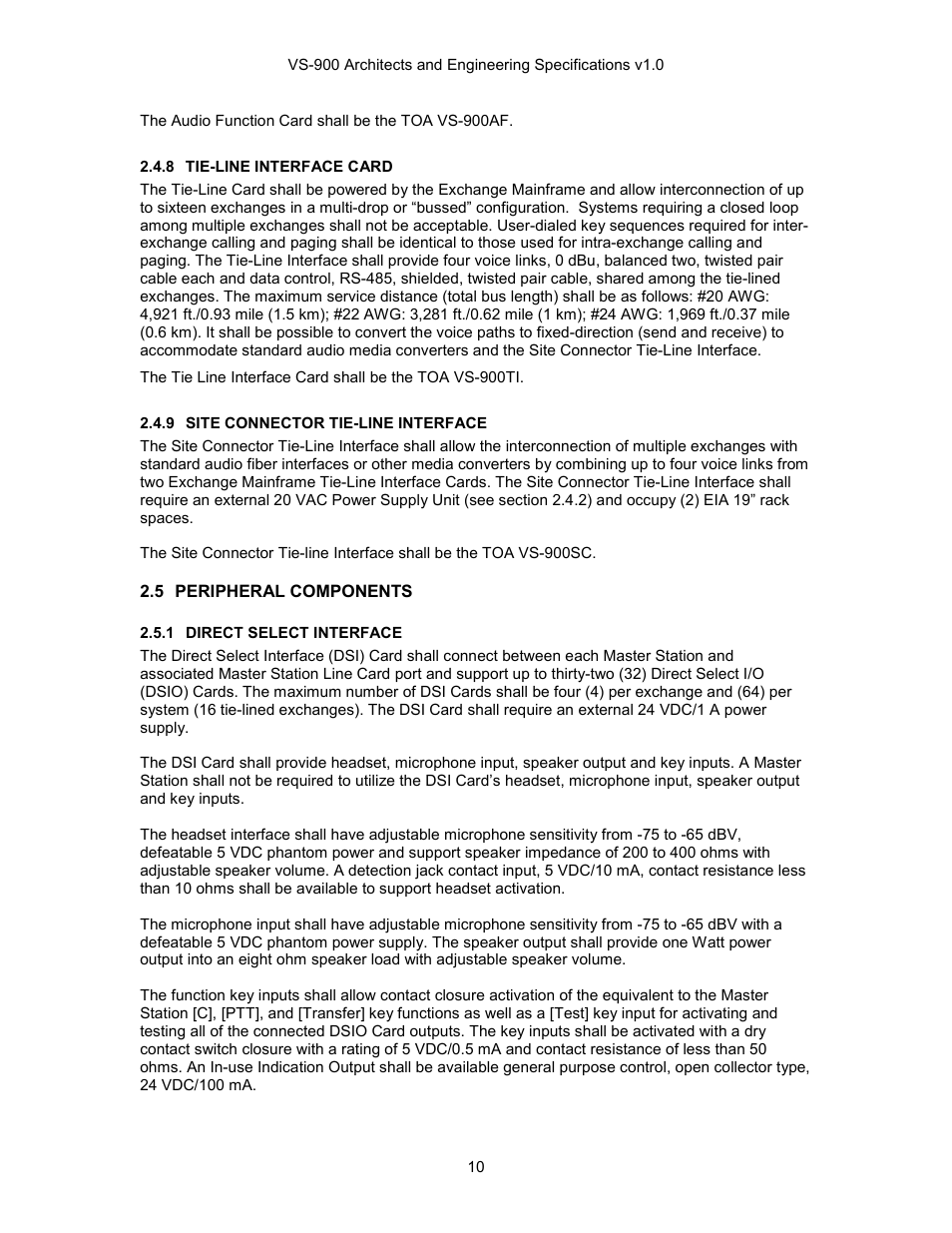 Peripheral components, Tie-line interface card, Site connector tie-line interface | Direct select interface | TOA Electronics VS-900 User Manual | Page 10 / 18