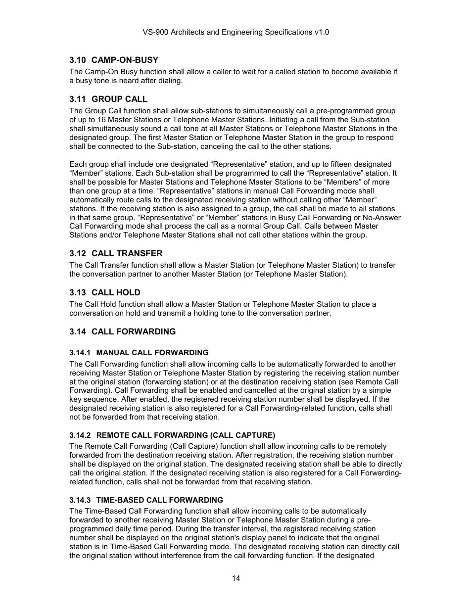 Camp-on-busy, Group call, Call transfer | Call hold, Call forwarding, 10 camp-on-busy, 11 group call, 12 call transfer, 13 call hold, 14 call forwarding | TOA Electronics VS-900 User Manual | Page 14 / 18