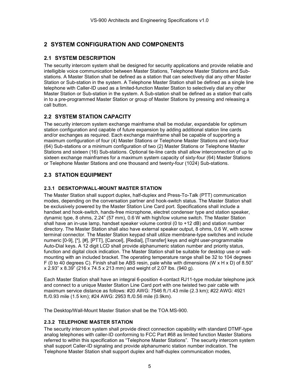 System configuration and components, System description, System station capacity | Station equipment, Desktop/wall-mount master station, Telephone master station | TOA Electronics VS-900 User Manual | Page 5 / 18