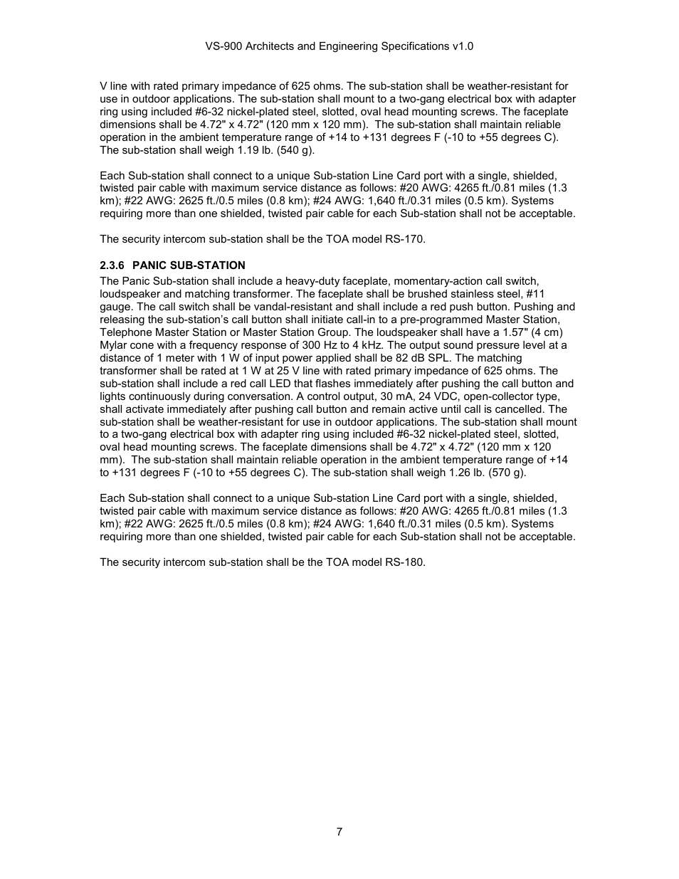 Panic sub-station | TOA Electronics VS-900 User Manual | Page 7 / 18