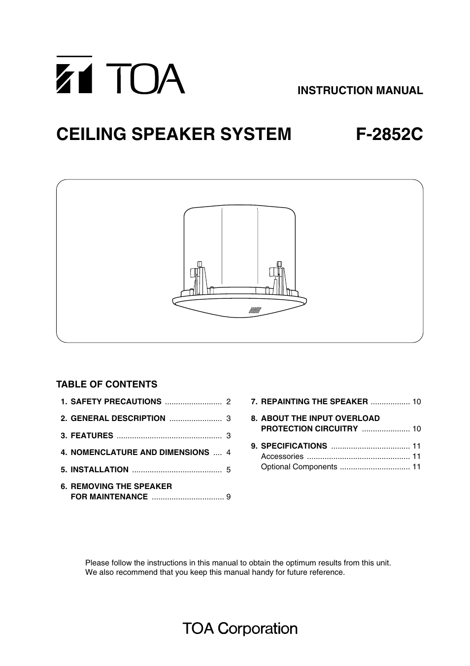 TOA Electronics F-2852C User Manual | 12 pages