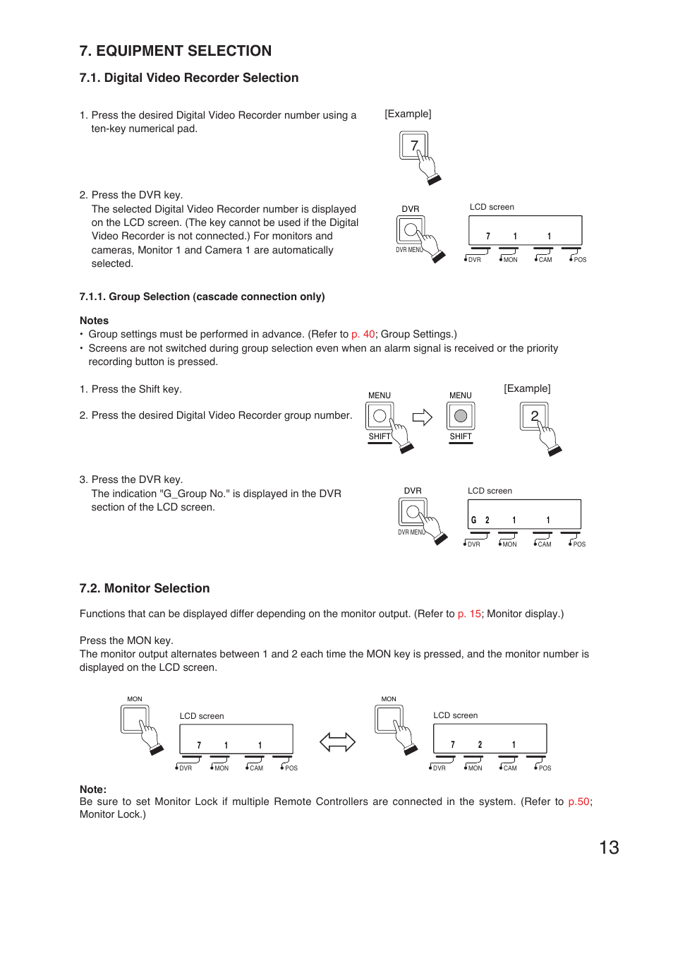 Equipment selection, Digital video recorder selection, Monitor selection | TOA Electronics C-RM1000 CU User Manual | Page 13 / 60