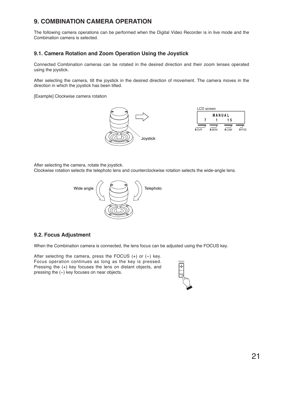 Combination camera operation, Focus adjustment | TOA Electronics C-RM1000 CU User Manual | Page 21 / 60