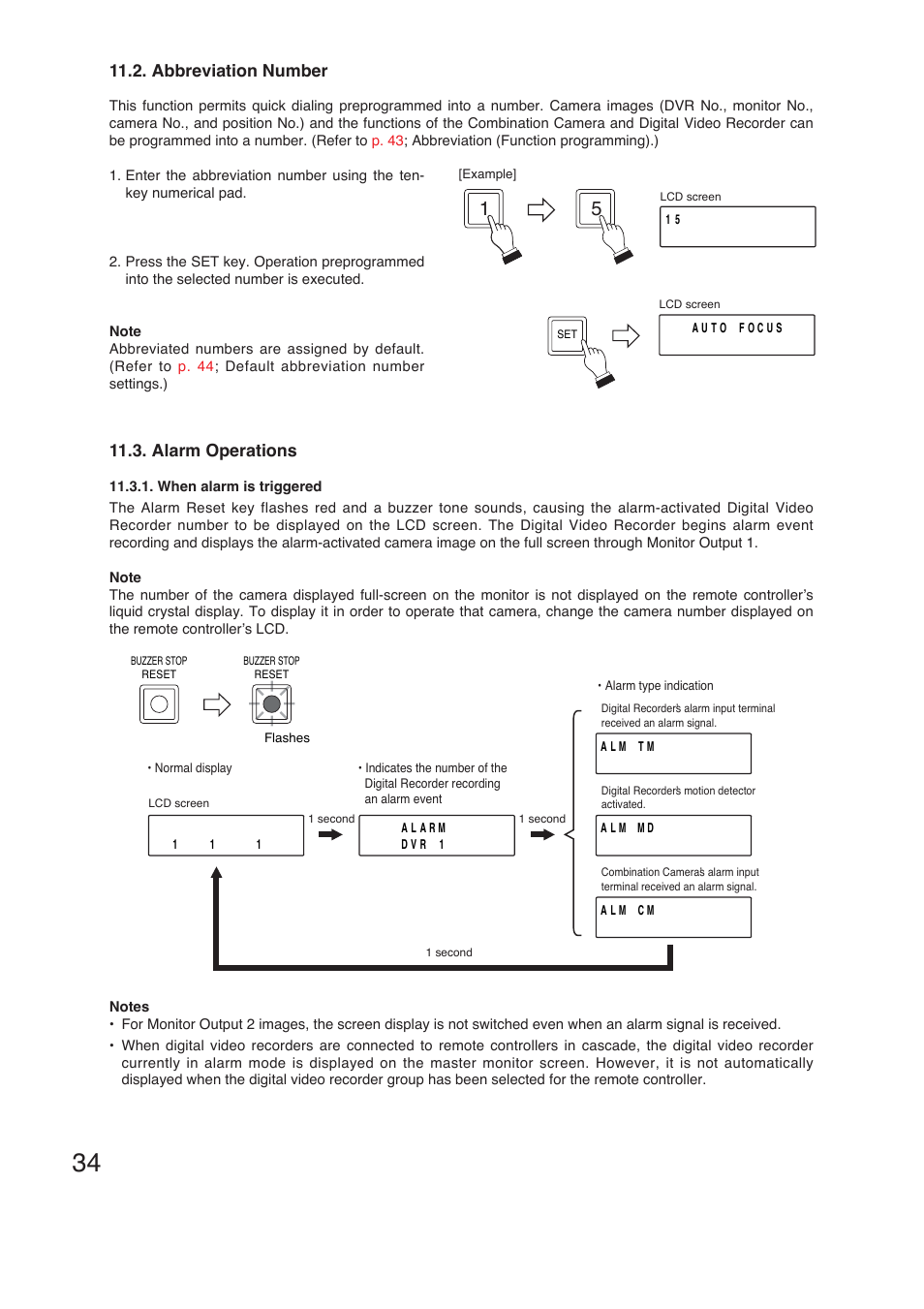 Abbreviation number, Alarm operations | TOA Electronics C-RM1000 CU User Manual | Page 34 / 60