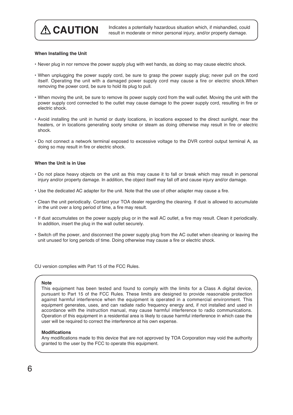 Caution | TOA Electronics C-RM1000 CU User Manual | Page 6 / 60