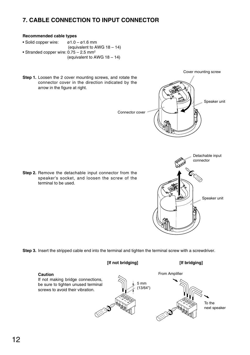 Cable connection to input connector | TOA Electronics F-122CU User Manual | Page 12 / 19