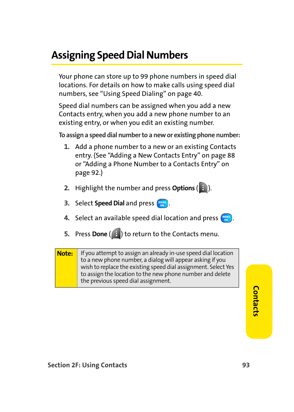 Assigning speed dial numbers | TOA Electronics Sprint Power Vision A920 User Manual | Page 117 / 272