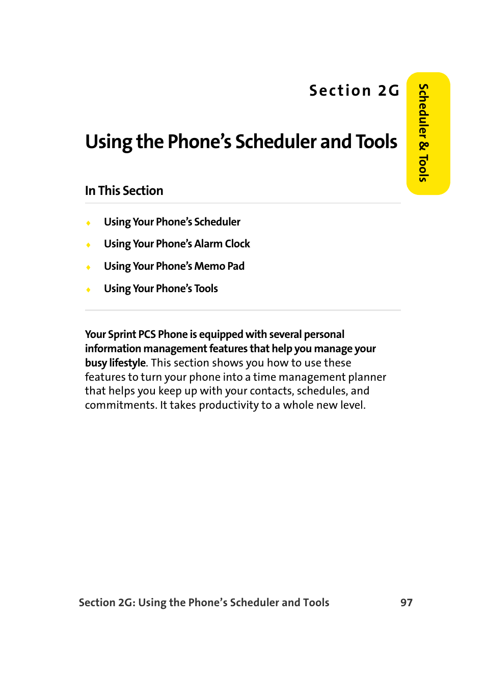 Using the phone’s scheduler and tools, 2g. using the phone’s scheduler and tools | TOA Electronics Sprint Power Vision A920 User Manual | Page 121 / 272