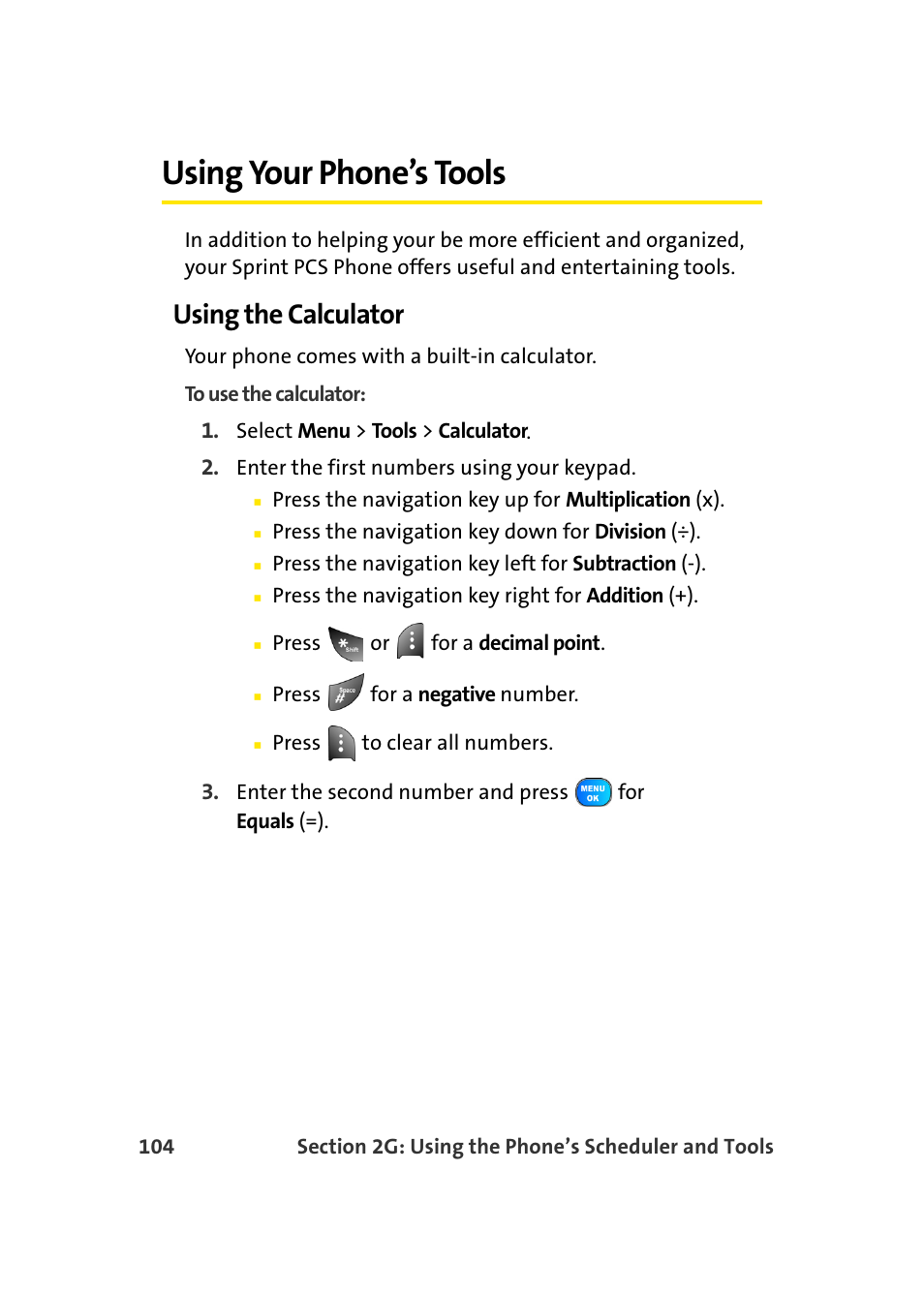 Using your phone’s tools, Using the calculator | TOA Electronics Sprint Power Vision A920 User Manual | Page 128 / 272