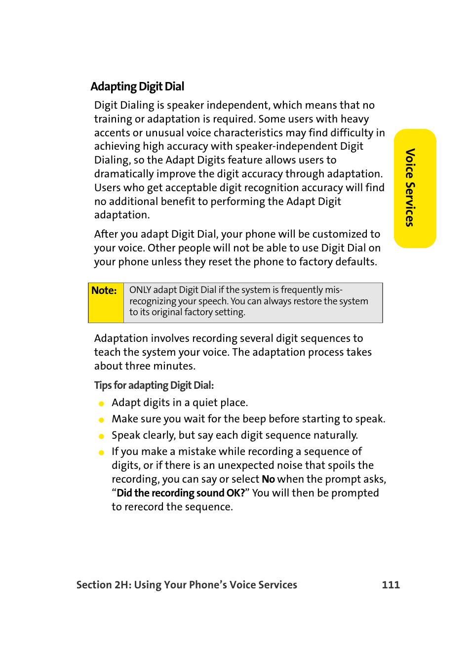 Vo ice ser v ices, Adapting digit dial | TOA Electronics Sprint Power Vision A920 User Manual | Page 135 / 272