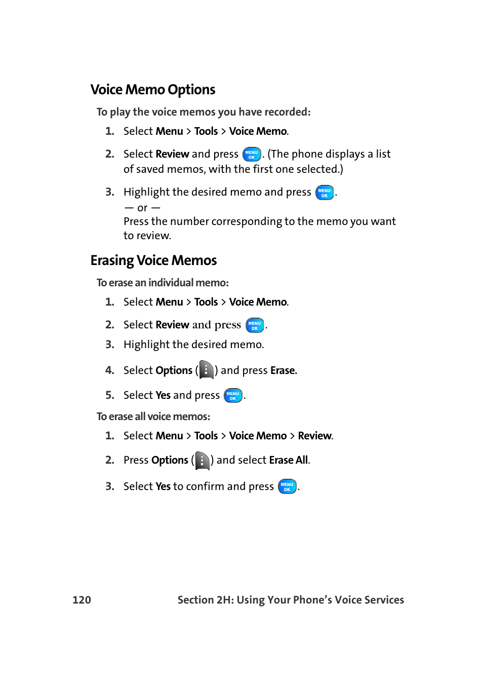 Voice memo options, Erasing voice memos | TOA Electronics Sprint Power Vision A920 User Manual | Page 144 / 272