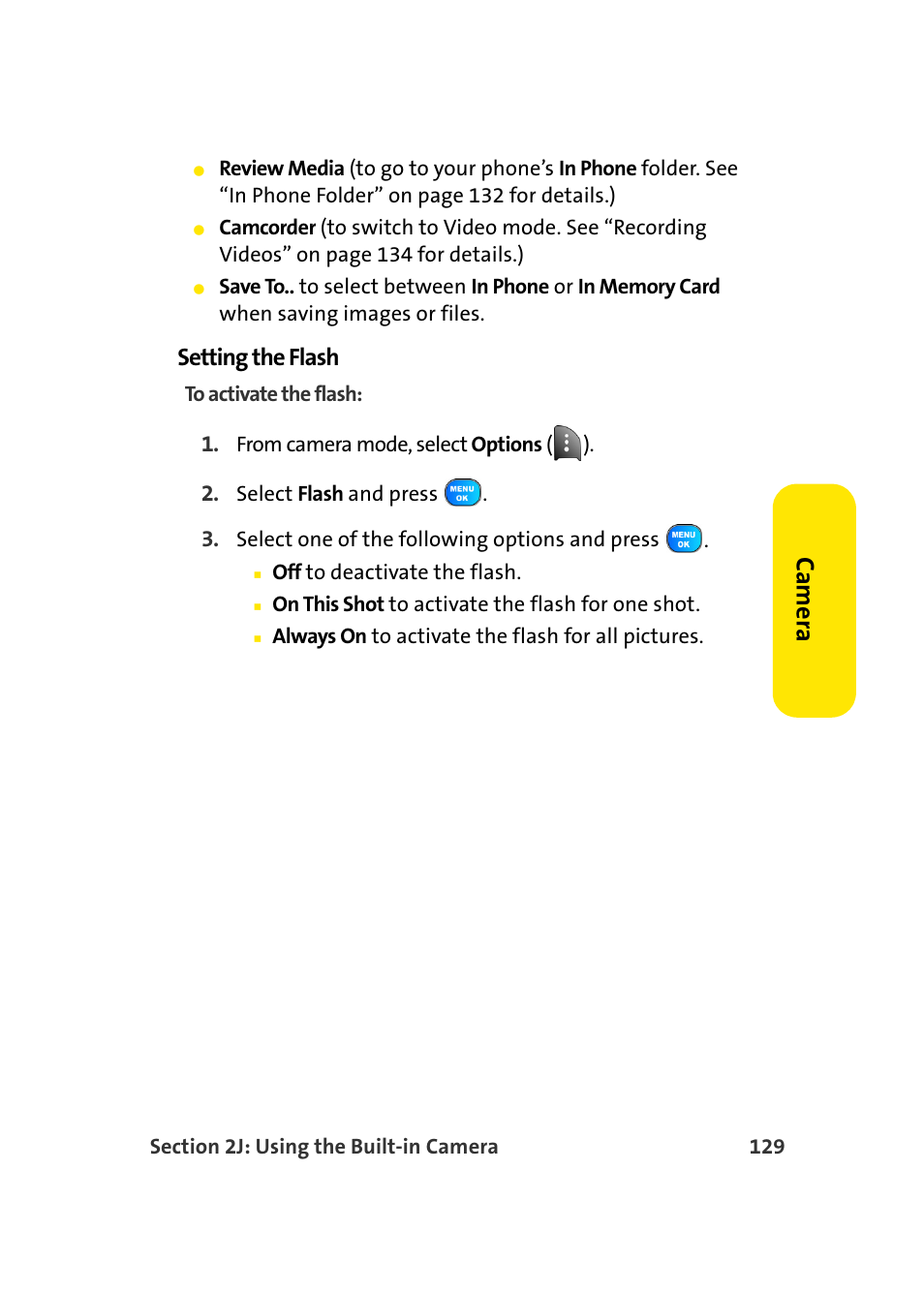Ca m e ra, Setting the flash | TOA Electronics Sprint Power Vision A920 User Manual | Page 153 / 272
