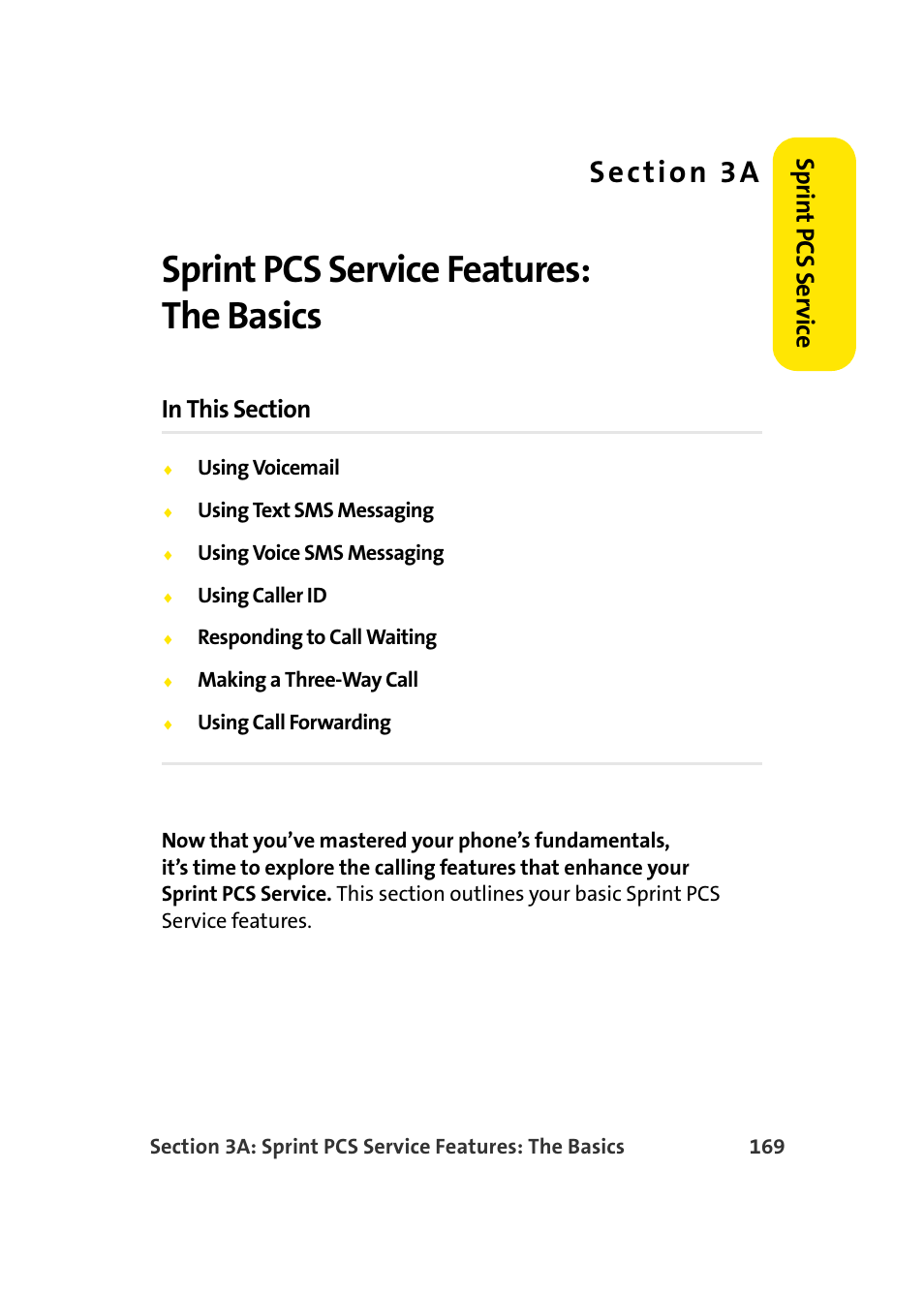 Sprint pcs service features: the basics, 3a. sprint pcs service features: the basics, Sprin t pcs se rv ice | TOA Electronics Sprint Power Vision A920 User Manual | Page 193 / 272