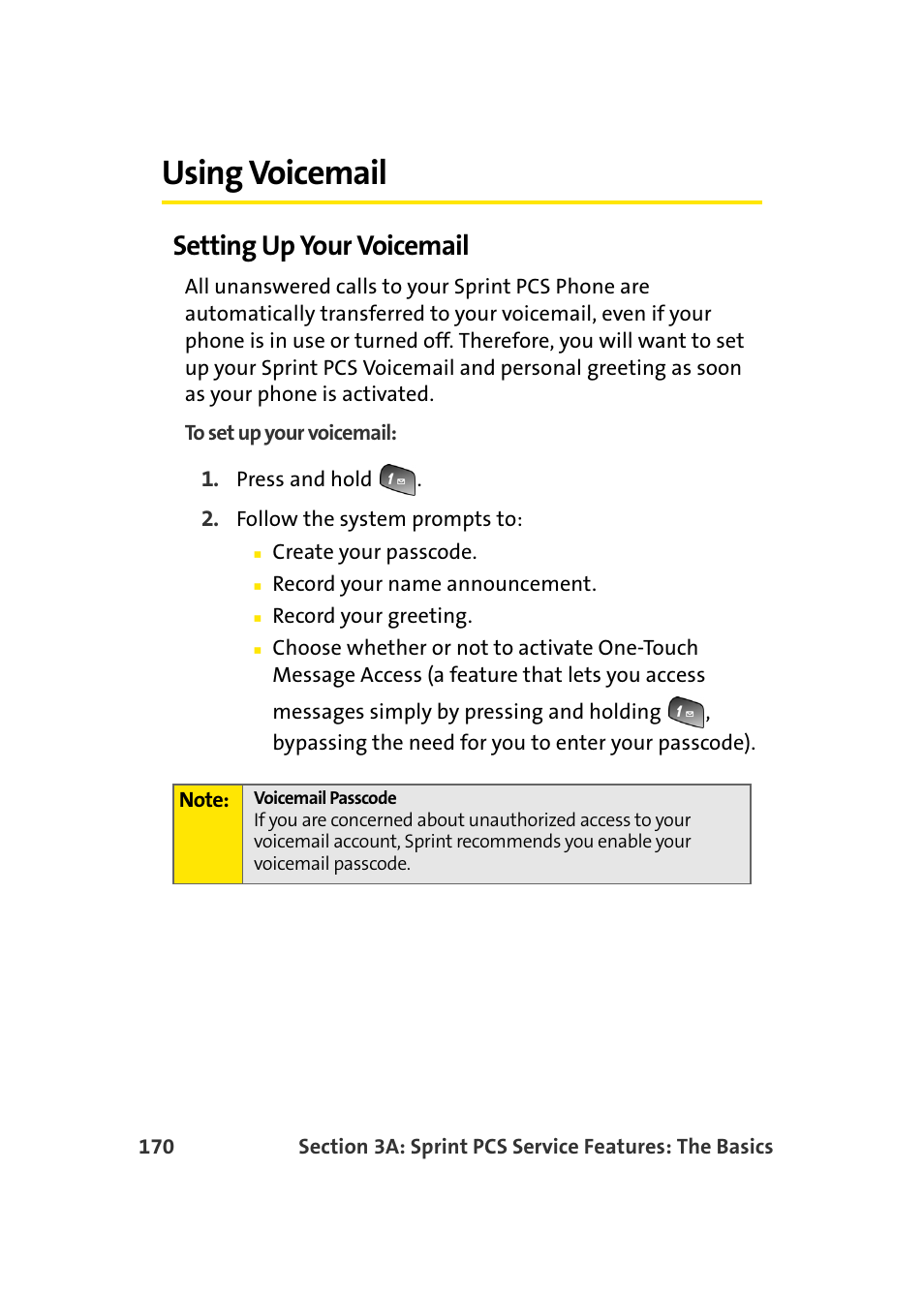 Using voicemail, Setting up your voicemail | TOA Electronics Sprint Power Vision A920 User Manual | Page 194 / 272