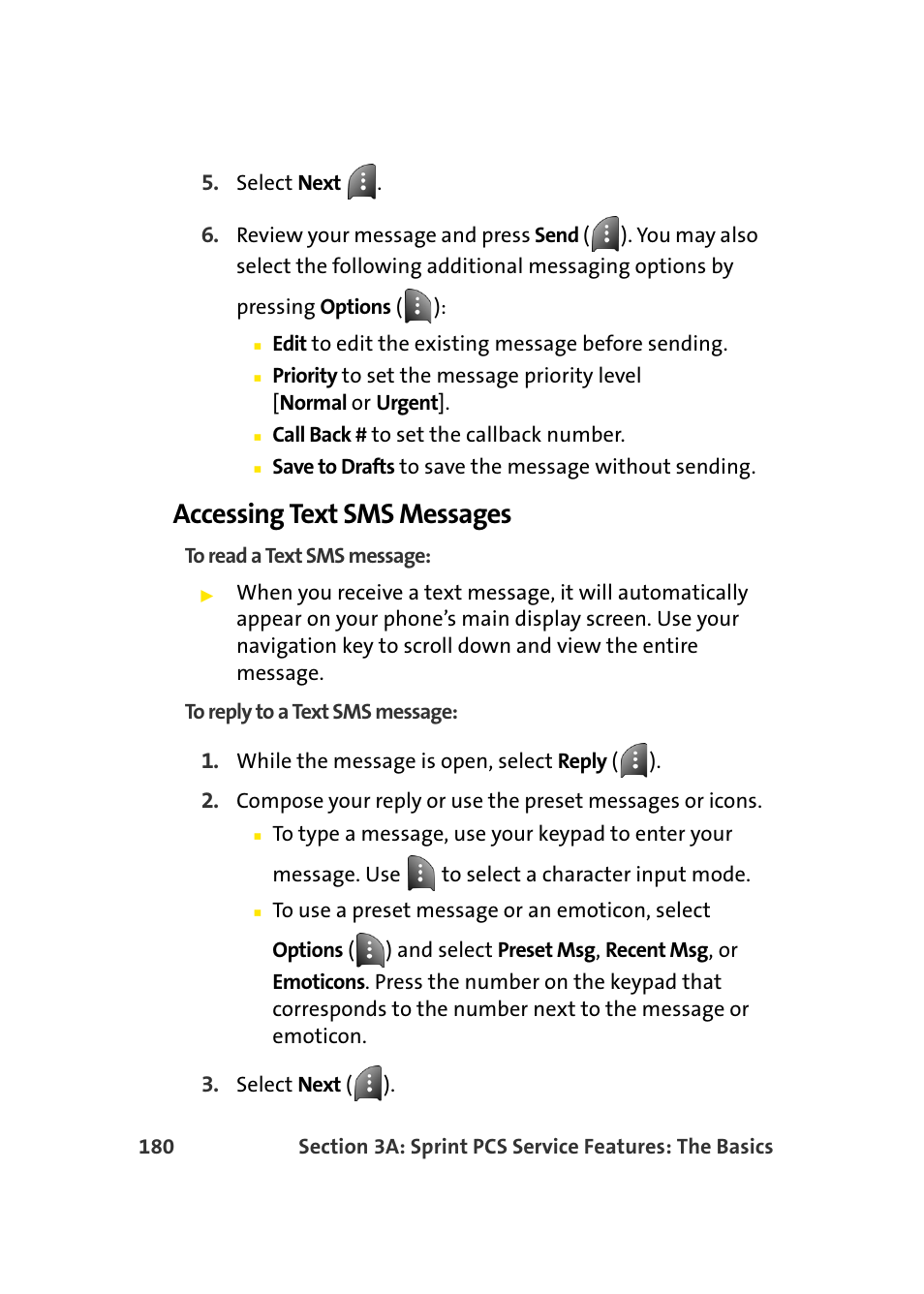 Accessing text sms messages | TOA Electronics Sprint Power Vision A920 User Manual | Page 204 / 272