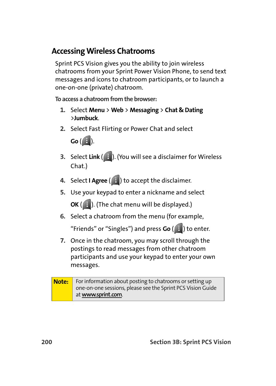 Accessing wireless chatrooms | TOA Electronics Sprint Power Vision A920 User Manual | Page 224 / 272