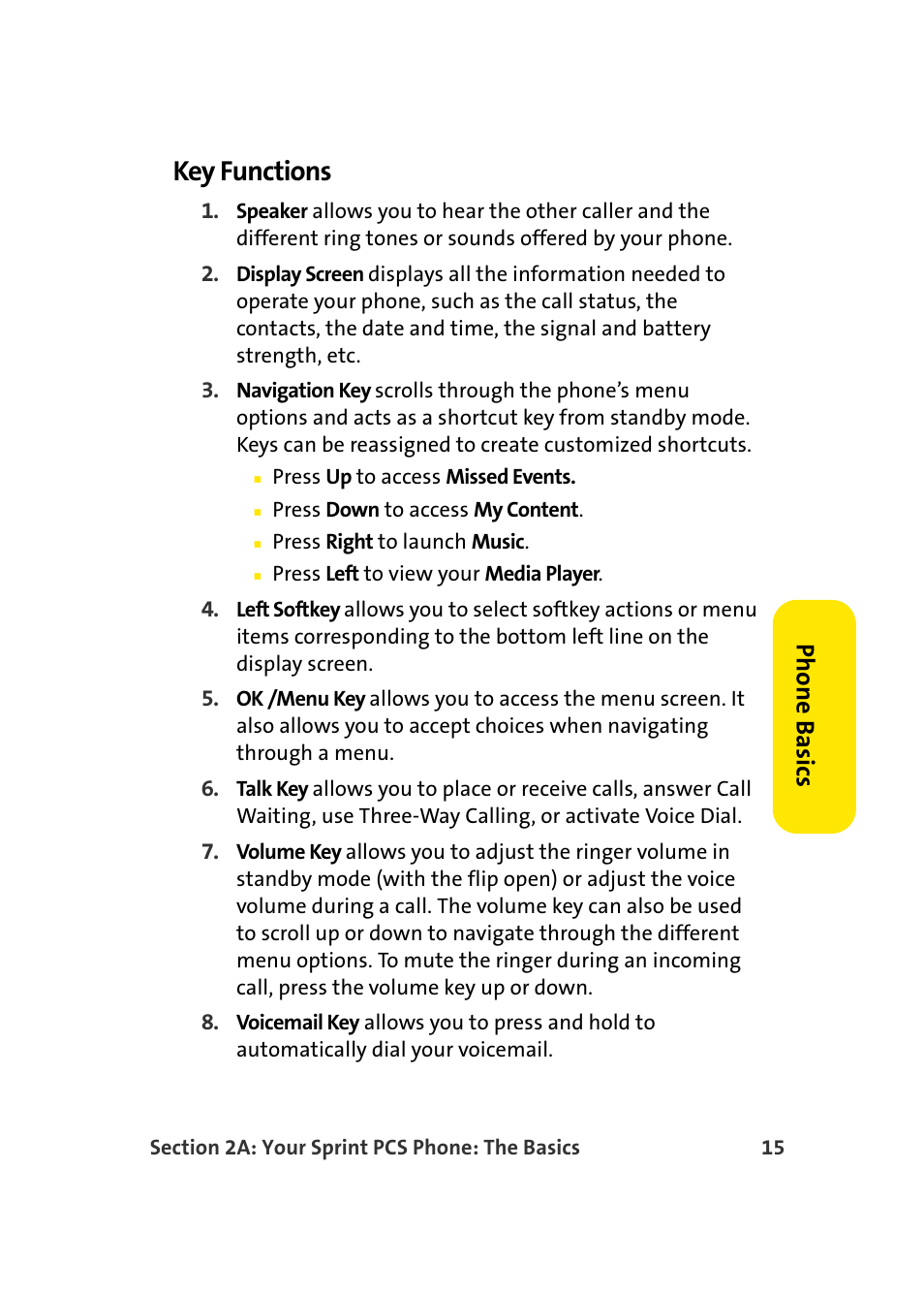Key functions, Pho n e ba sics | TOA Electronics Sprint Power Vision A920 User Manual | Page 39 / 272